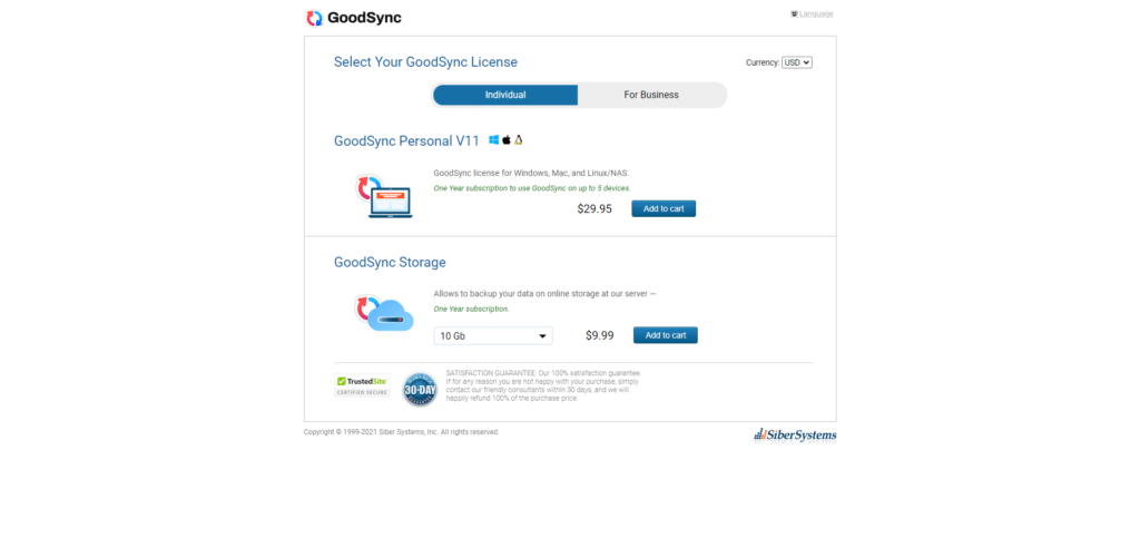 Select Your GoodSync License 