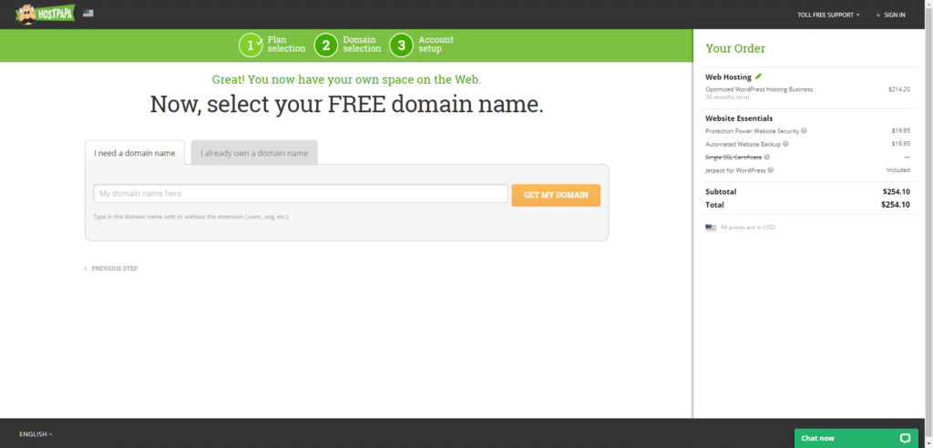 Now, select your FREE domain name.